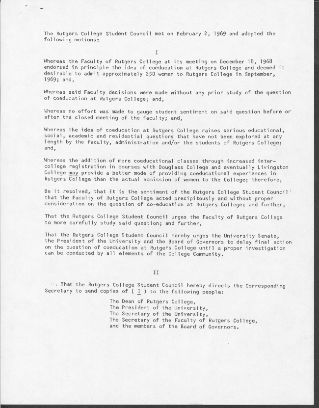 Student Council motion, February 2, 1969