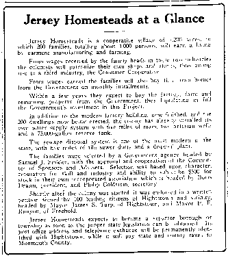 Jersey Homsteads at a Glance