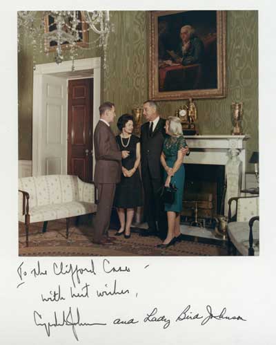 Autographed Photograph of President Johnson and Lady Bird w/ Clifford and Ruth Case from the Ruth Case Files, 1965