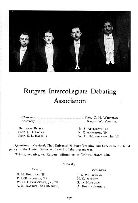 Paul Robeson was a key member of the Rutgers Debate Team