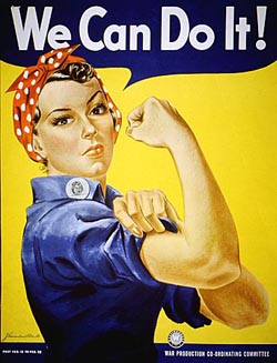 We Can Do It! by J. Howard Miller, Produced by Westinghouse for the War Production Co-Ordinating Committee, NARA Still Picture Branch (NWDNS-179-WP-1563)