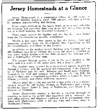 Jersey Homsteads at a Glance