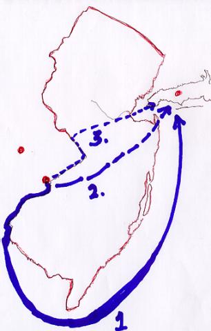 Map of alternative routes through New Jersey