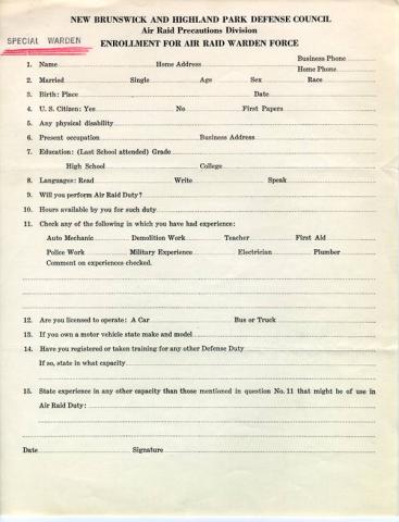 Enrollment for Air Raid Warden Force